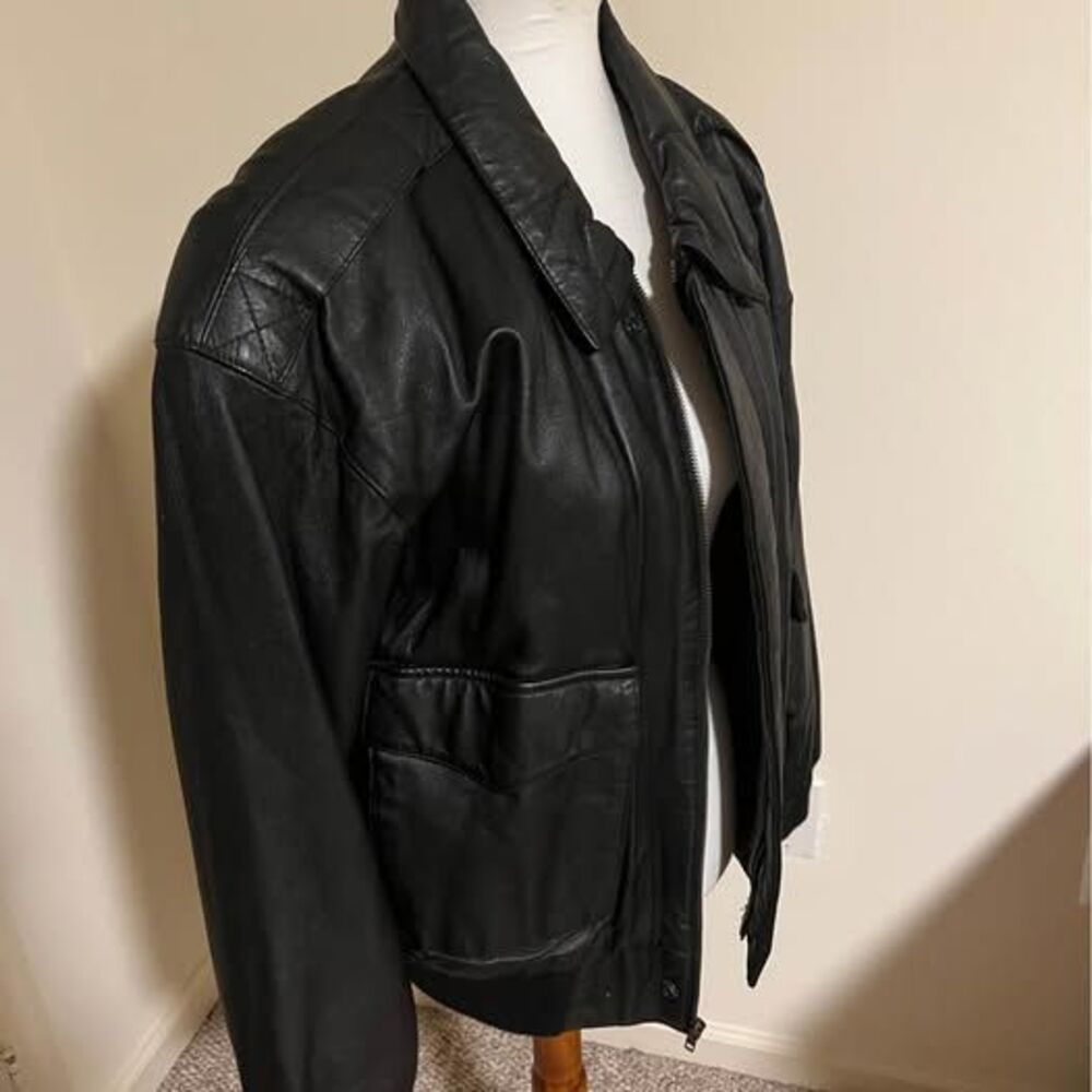 Michael Morgan Black Leather Bomber Jacket M